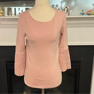 🌸 Catherine Malandrino Pearl-Accent Pleated Bell Sleeve Sweater (Size S)